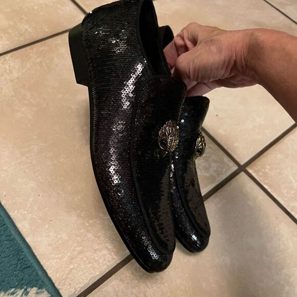 Kurt Geiger London‎ Men\'s Black Hugh Eagle Sequin Slip-On Dress Loafers 41 US 8 main image 5